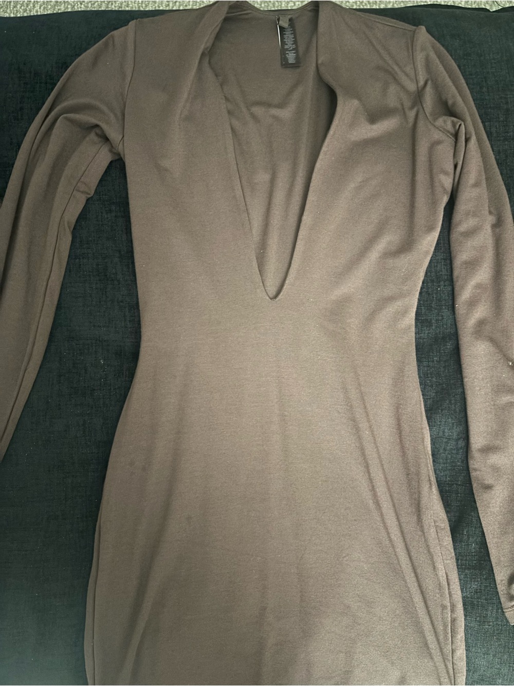 SKIMS Deep V Long Sleeve Bodycon Dress - Brown